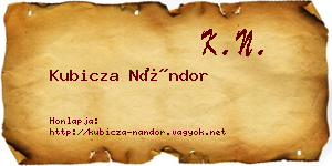 Kubicza Nándor névjegykártya